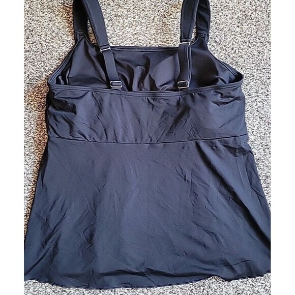 Swim Top Black L D Cup 14-16 Scoop Neck Flutter Solid Padded Lands End S908 - Picture 4 of 5